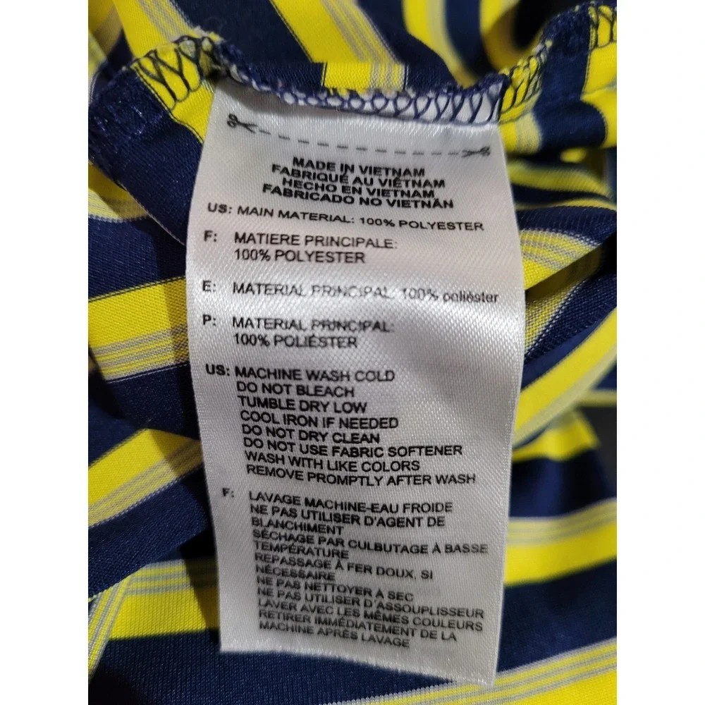 Adidas Golf Polo Shirt Mens XL‎ Navy Blue Yellow Striped Short Sleeve